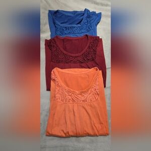 Elegant Lace Detail Women's Tops - Burgundy and Orange